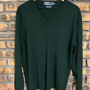 Polo Ralph Lauren 100% Cashmere Sweater Green Size Large V Neck Long Sleeve VTG